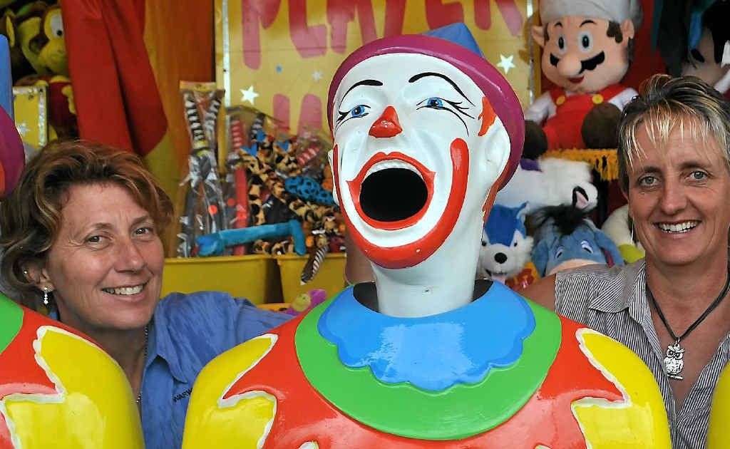 ROLL UP, ROLL UP: Bronie Keen and Michelle Hanigan were all smiles during their visit to sideshow alley.